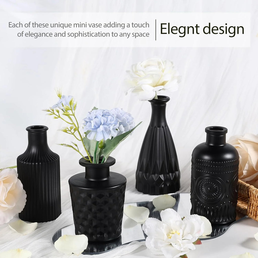 Set of 12 Green Black Glass Bud Vases Q503