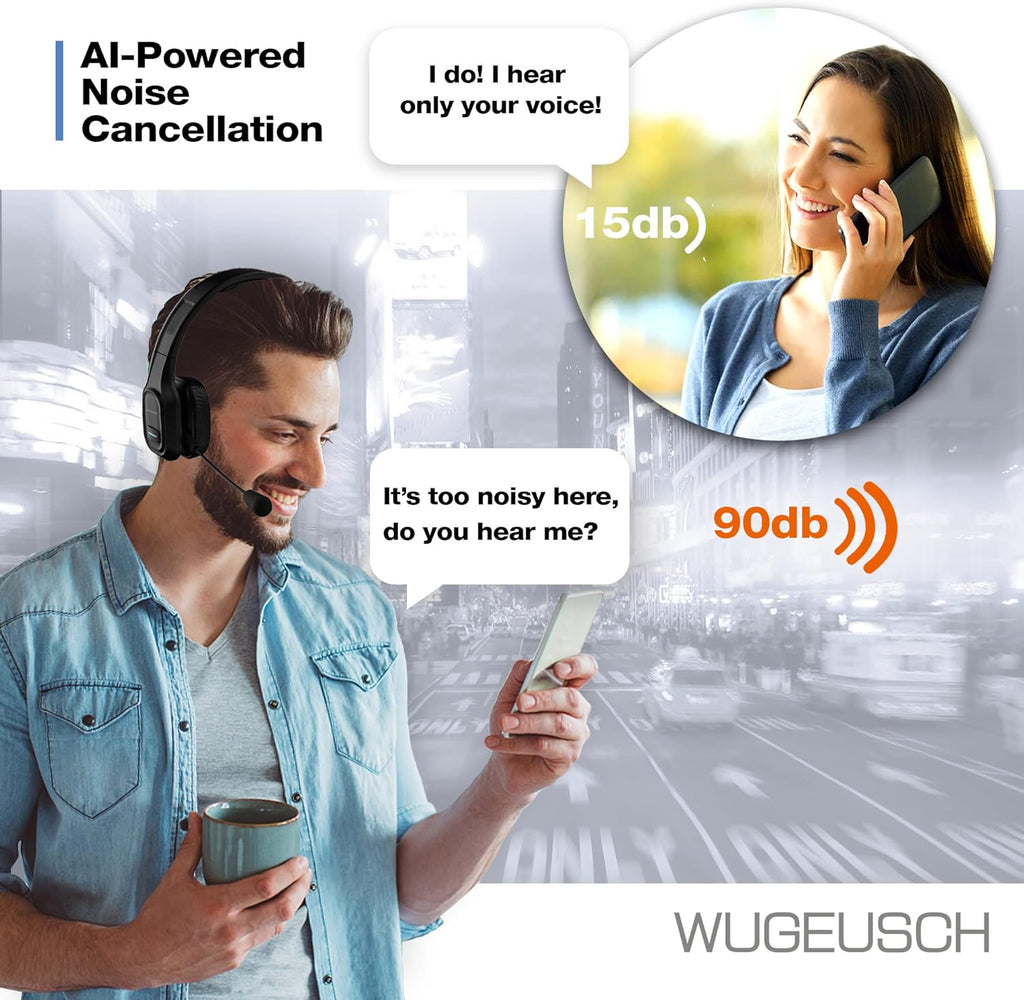 Wireless Headset with Microphone, Noise Canceling On-Ear Headphones with USB Dongle, 32H Talk Time J47280