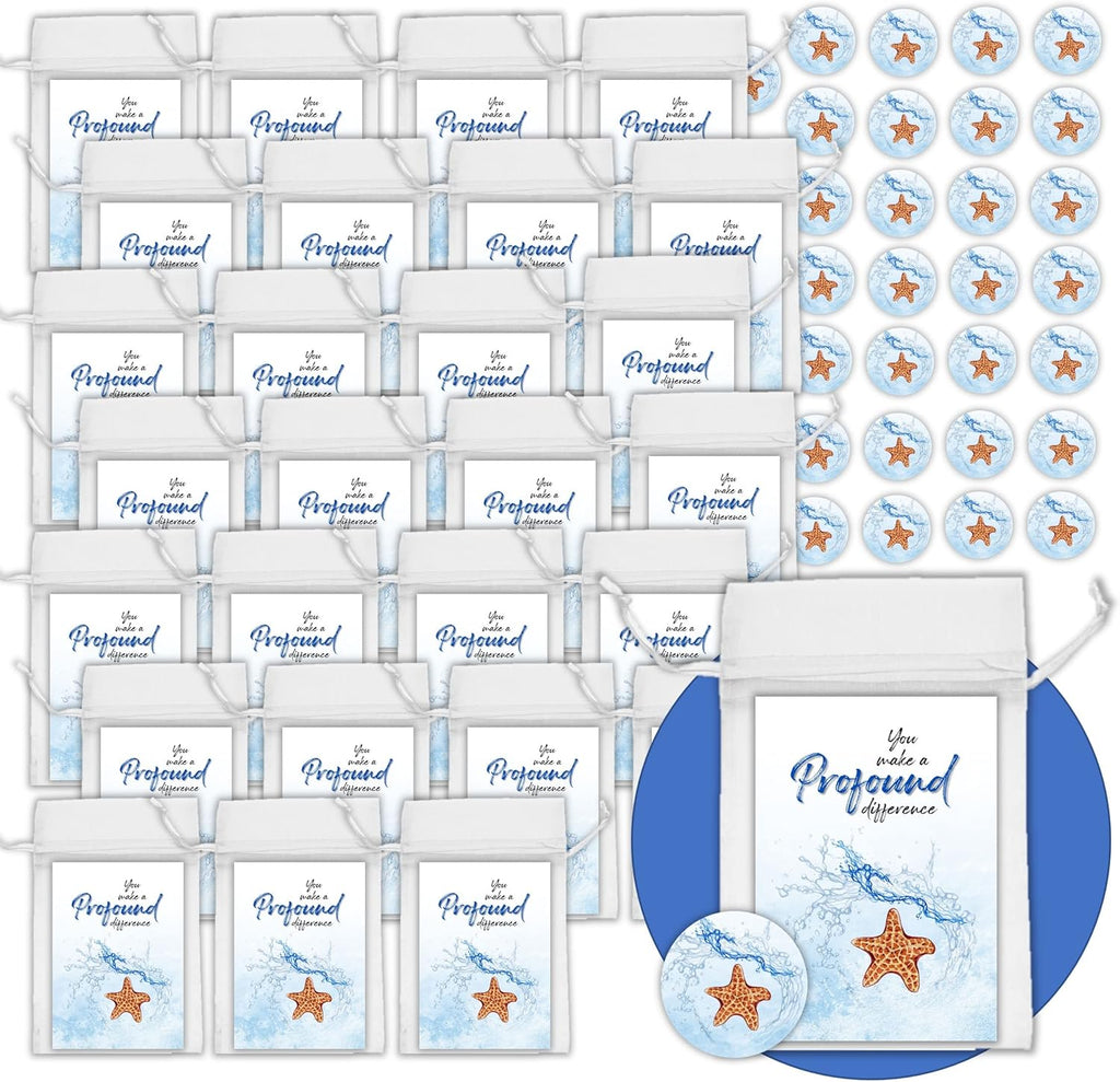 Starfish Story Cards with Matching Starfish Gifts, Pull-String Bags and Blue Splash Starfish - 90 Pieces W306895
