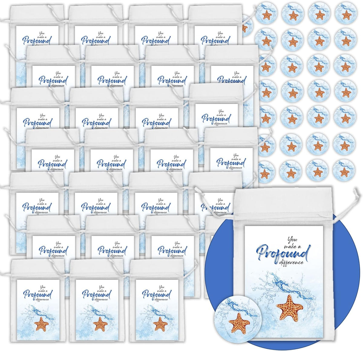 Starfish Story Cards with Matching Starfish Gifts, Pull-String Bags and Blue Splash Starfish - 90 Pieces W306895