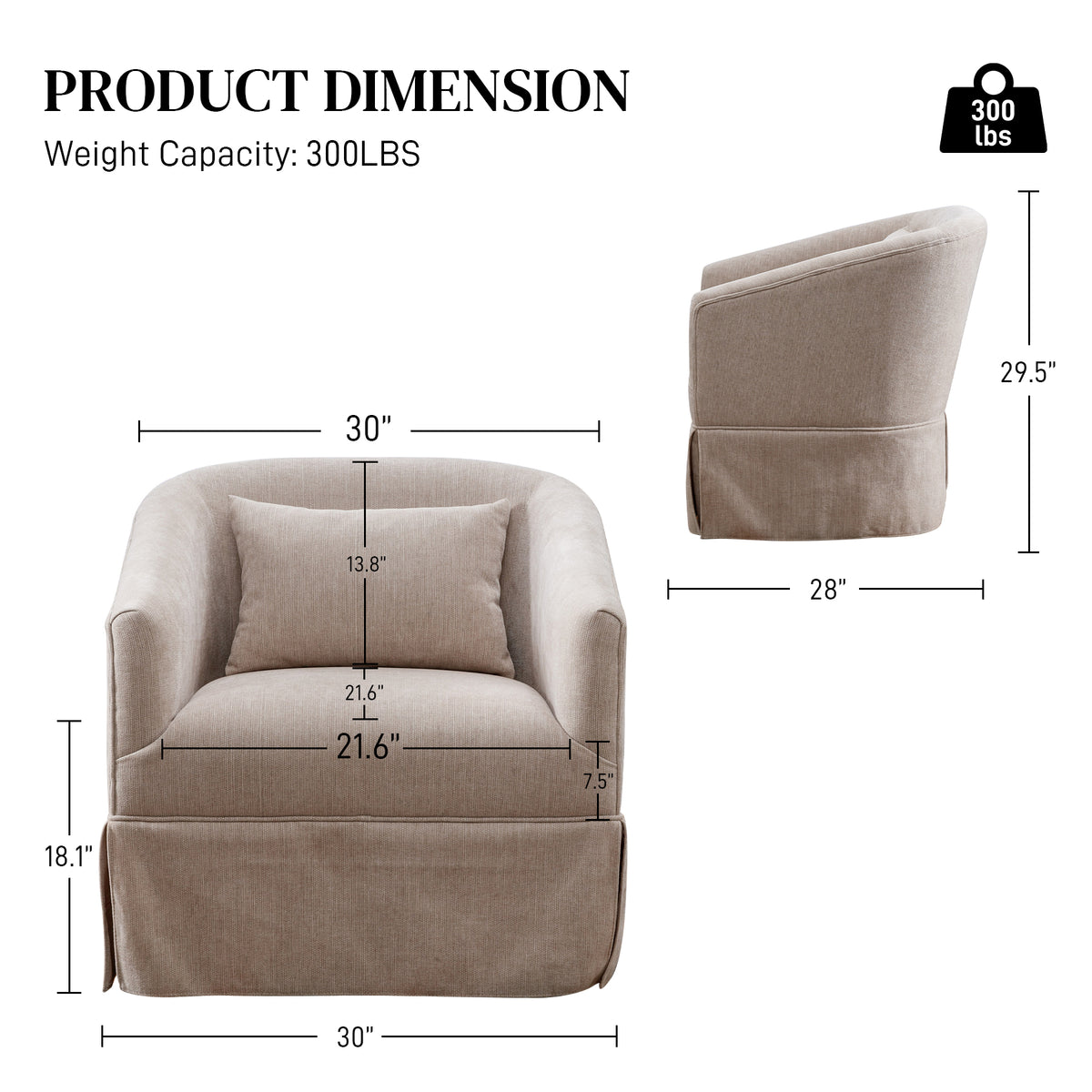 Upholstered Swivel Barrel Chair, Linen Fabric Accent Chair U880829