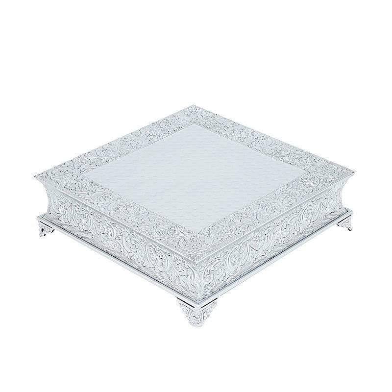 Silver Square Embossed Wedding Cake Stand Riser U595400