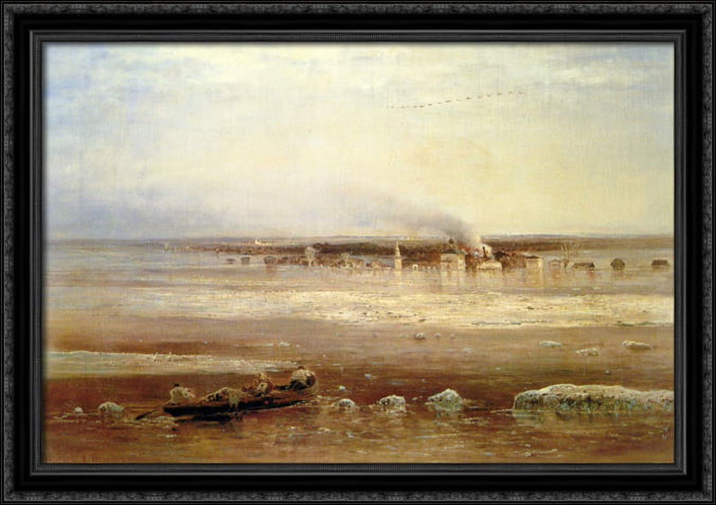 Large Black Ornate Wood Framed Canvas Art O419216