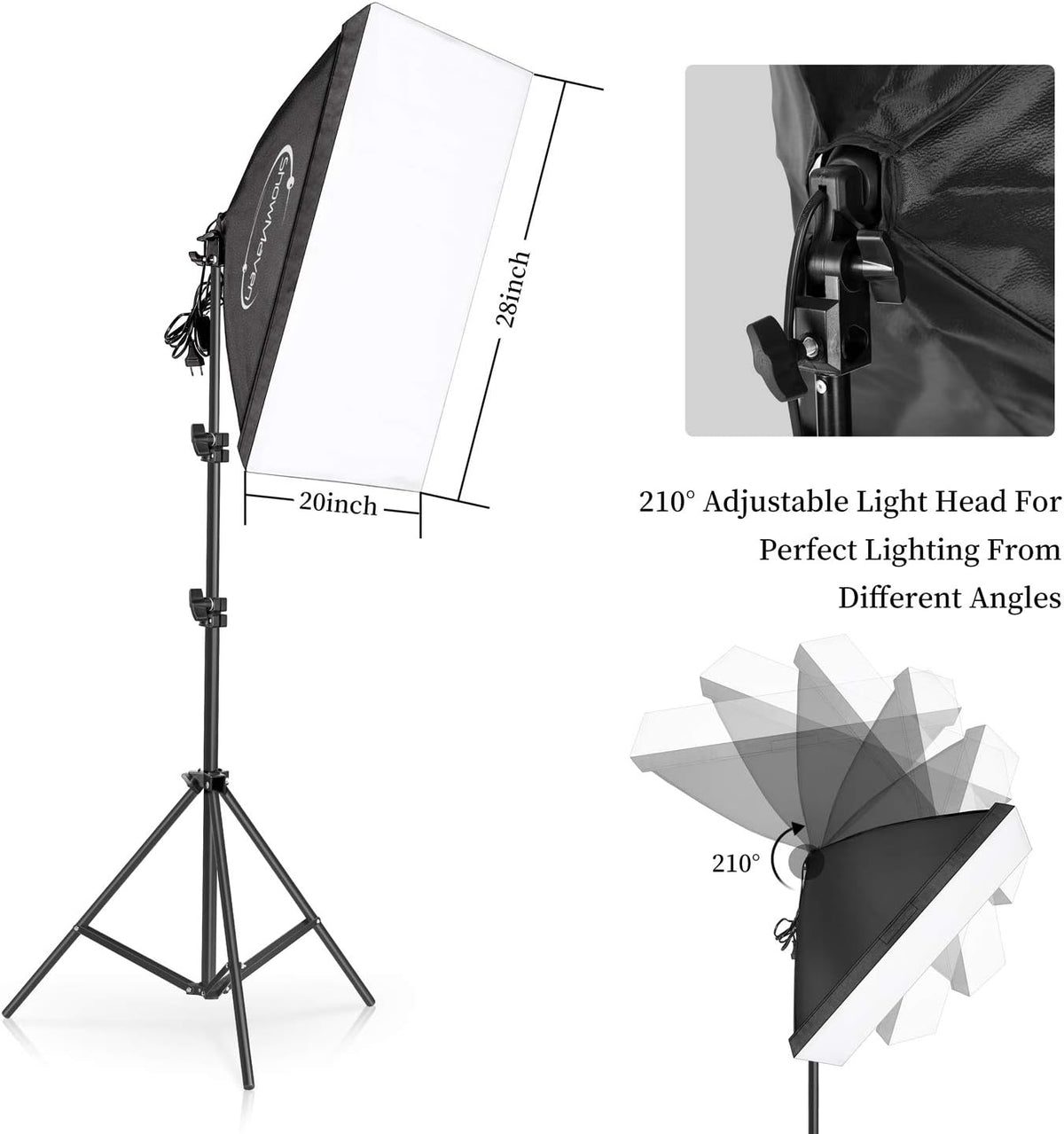 Softbox Lighting Kit 20x28'' Continuous Lighting with 2pcs 5500K Bulb K6919