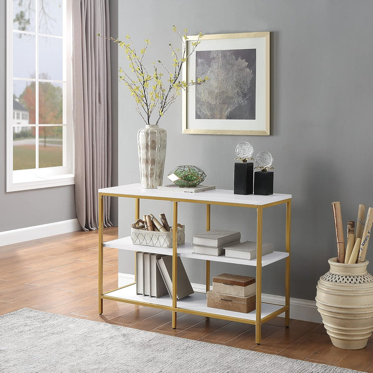 White Double 3 Shelf Bookcase and Credenza Q207