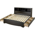 Black Wooden King Bookcase Platform Storage Bed W2868