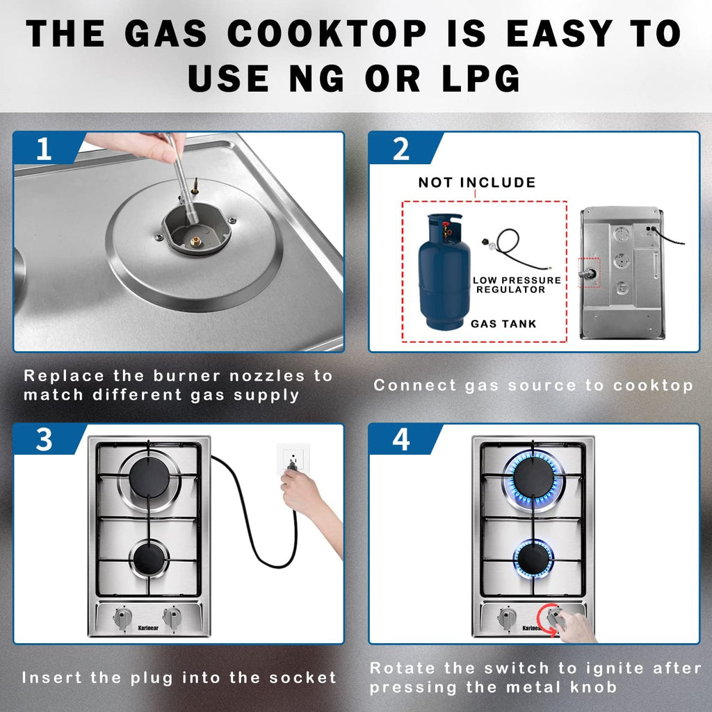 12" 2 Burner Drop-in Stainless Steel Gas Cooktop P19494
