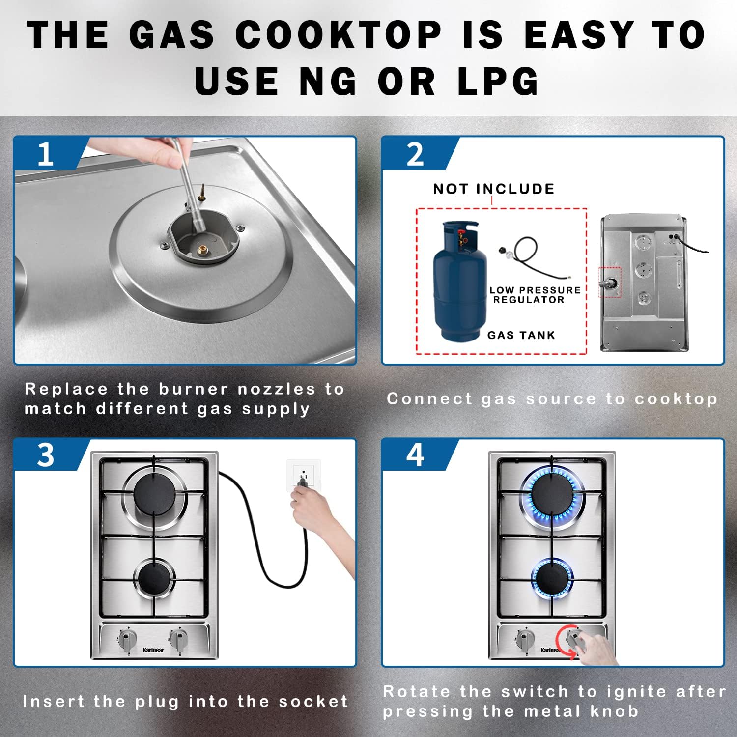 12" 2 Burner Drop-in Stainless Steel Gas Cooktop P19494