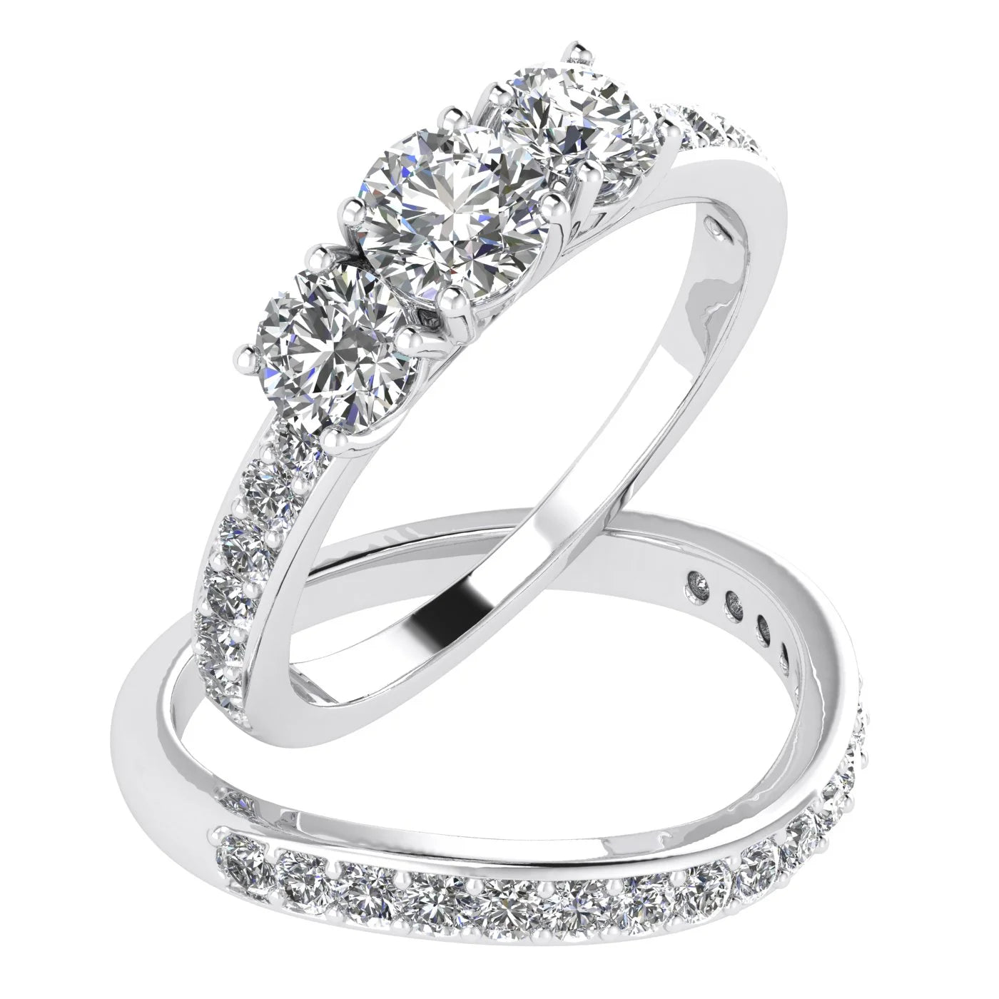 10k White Gold Diamond Three Stone Bridal Set Z988867