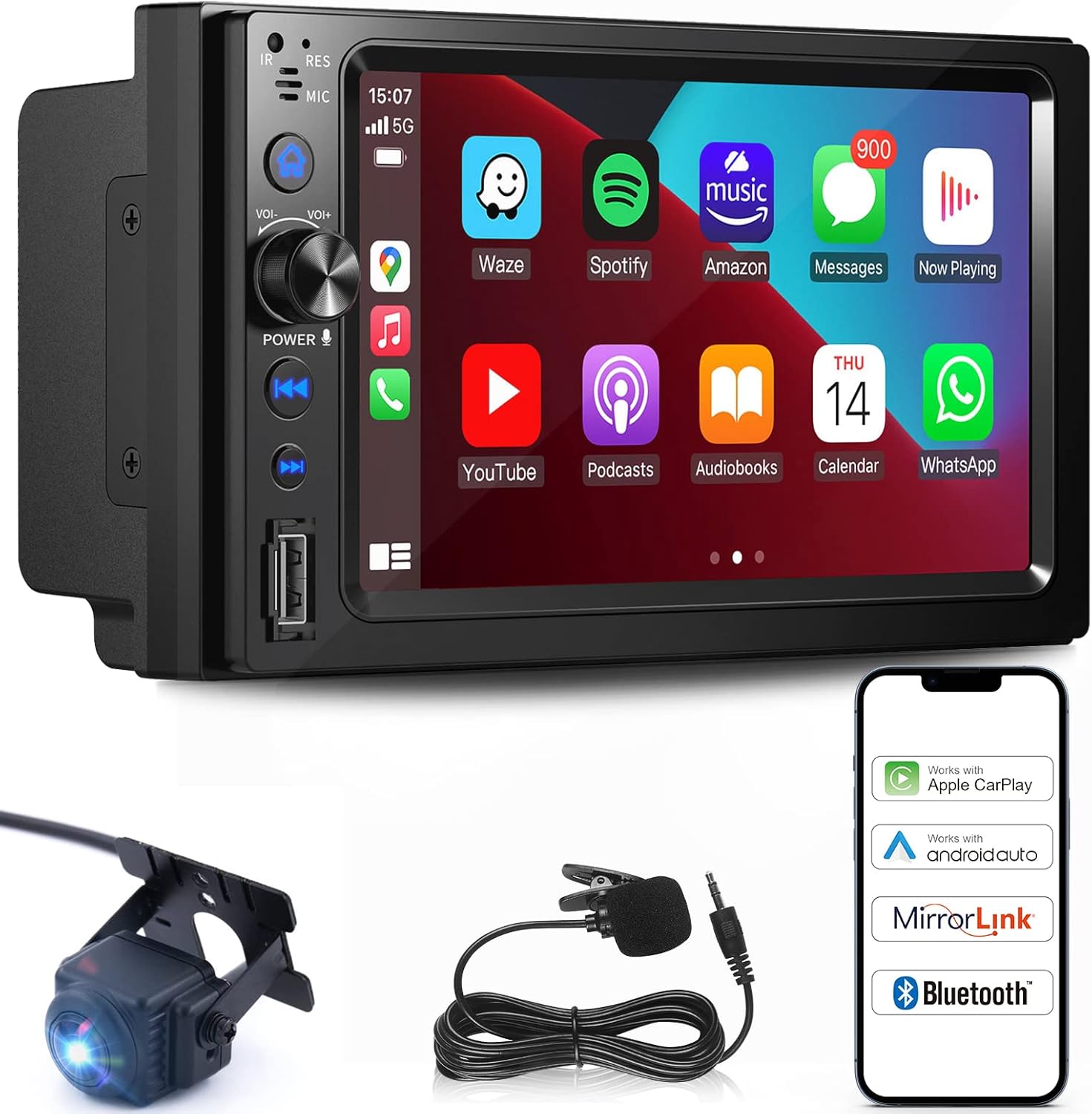 7'' Touch Screen Car Stereo with Wireless Carplay, Android Auto, Back Cam D9141