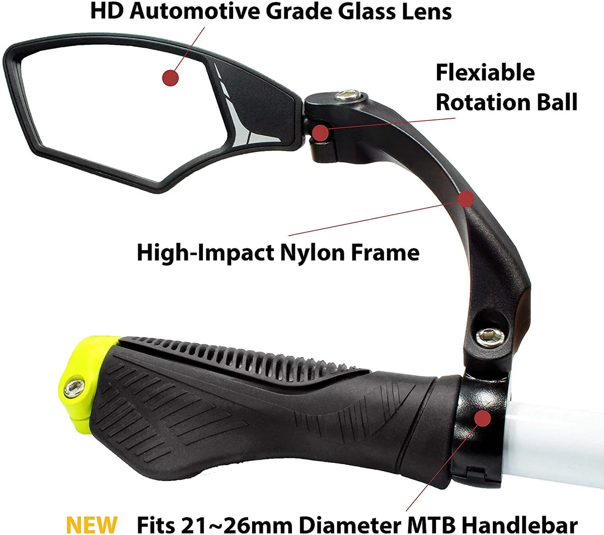 Handlebar Bike Mirror, HD, Blast-resistant, Glass Lens, Silver Left Y326