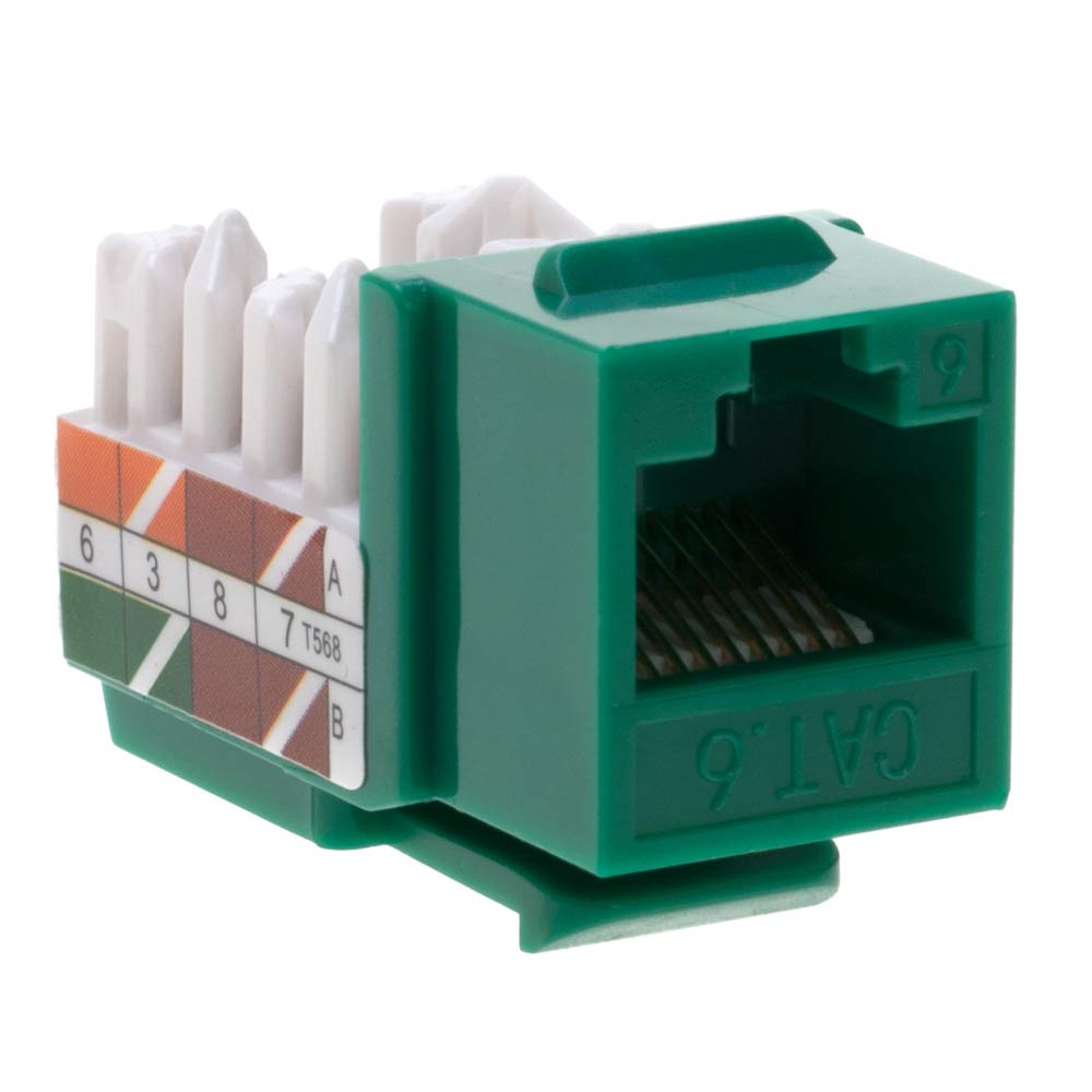Cat6 RJ45 Keystone Jack Punch-Down Network 45 Degree Green Pack of 50 H6547