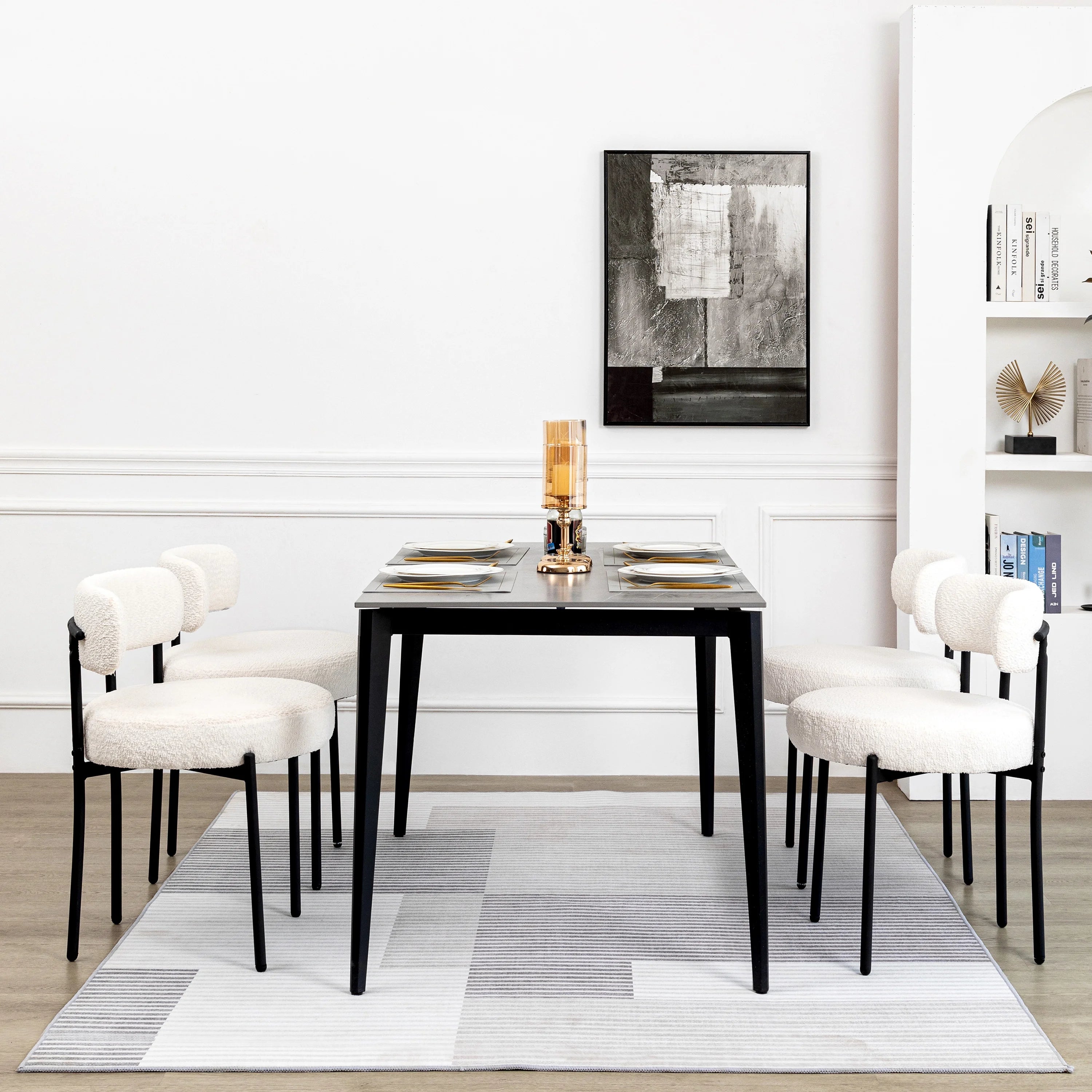 White Boucle Dining Chairs Set of 2 M5717