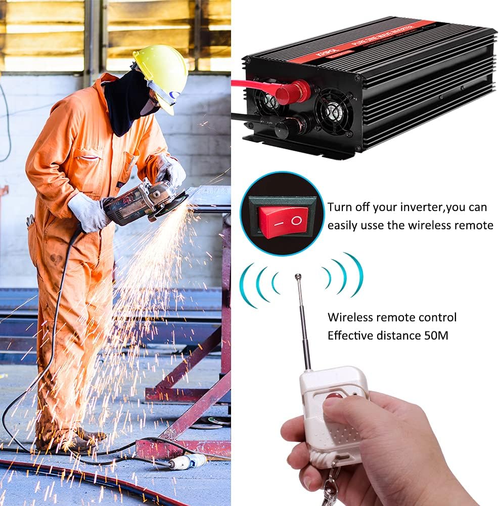 1500 Watt Pure Sine Wave Power Inverter 24v DC to 110/120v AC 60HZ with 4 AC and 1 USB Output C605