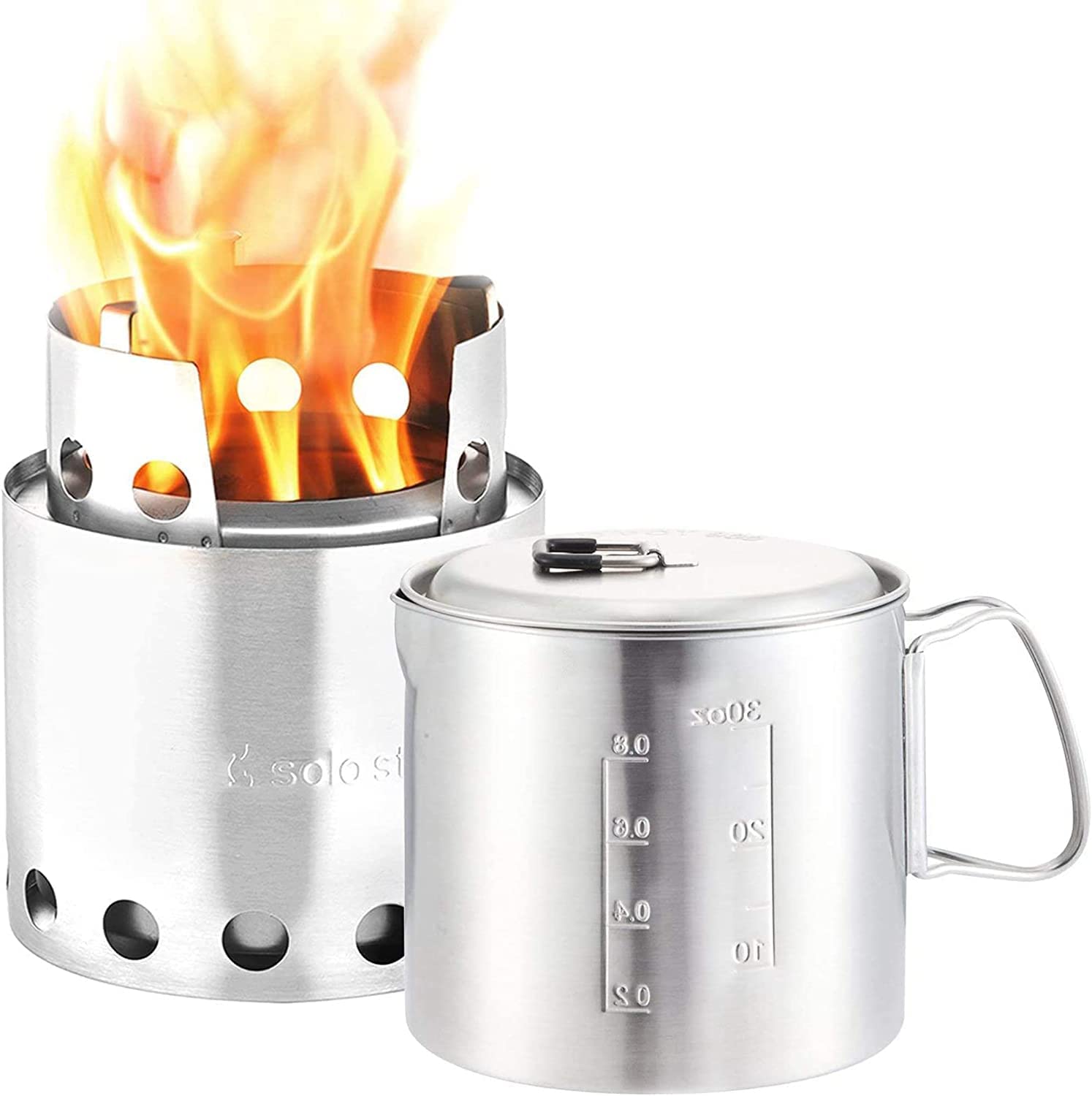 Portable Wood Burning Campstove with 900 ml Pot, 304 Stainless Steel, Compact J4761