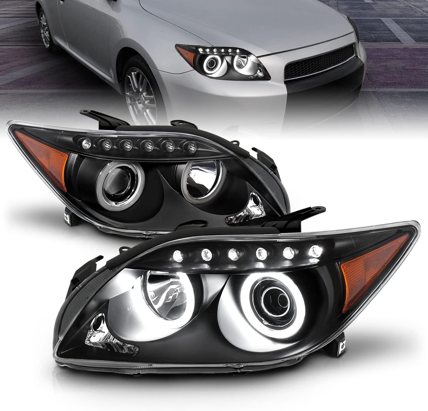 Black Projector Headlights LED Halo for Scion Tc R494