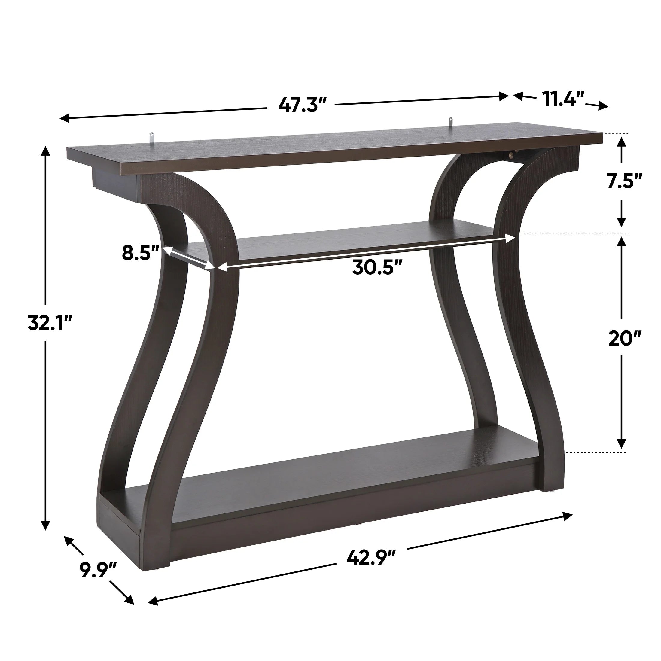 Brown 3-Shelf Narrow Console Table E910215