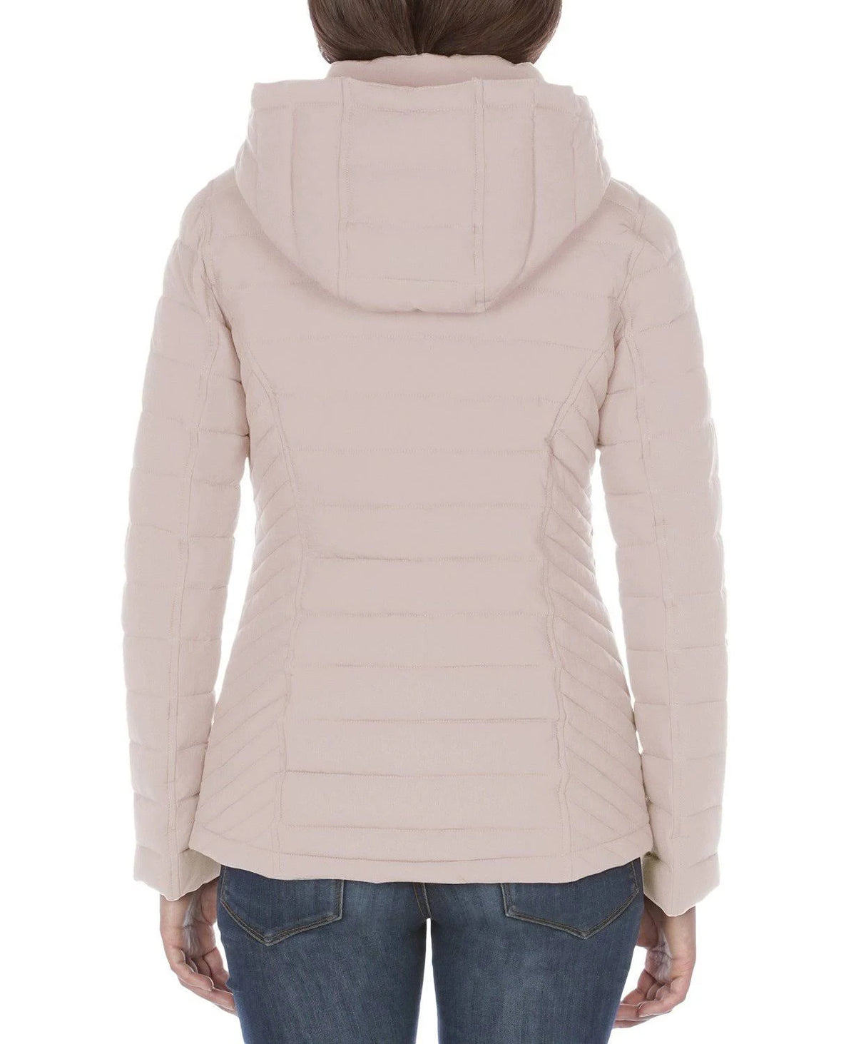 Rose Smoke Pink Hooded Polyester Puffer Coat E994515