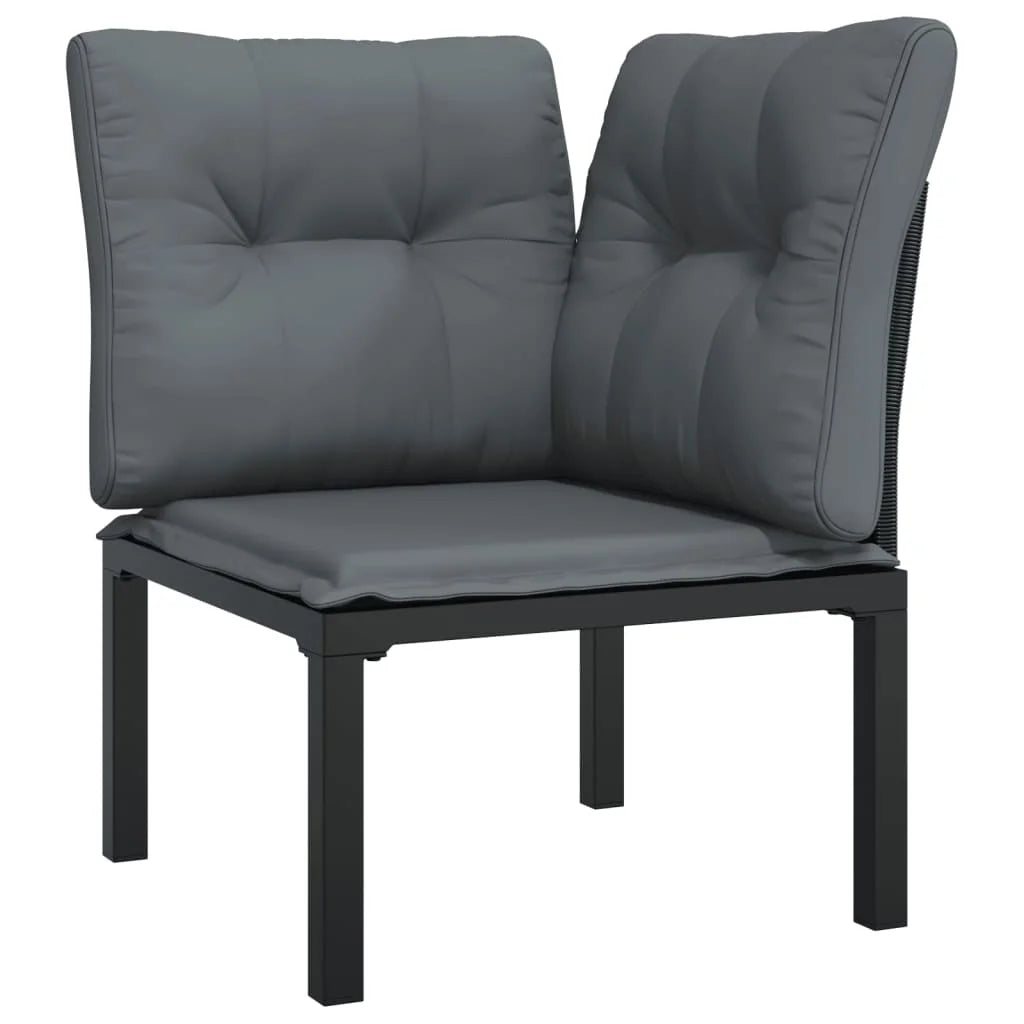 6 Piece Outdoor Patio Furniture Set, Sectional Sofa with Dark Gray Cushions, Black Poly Rattan U668683