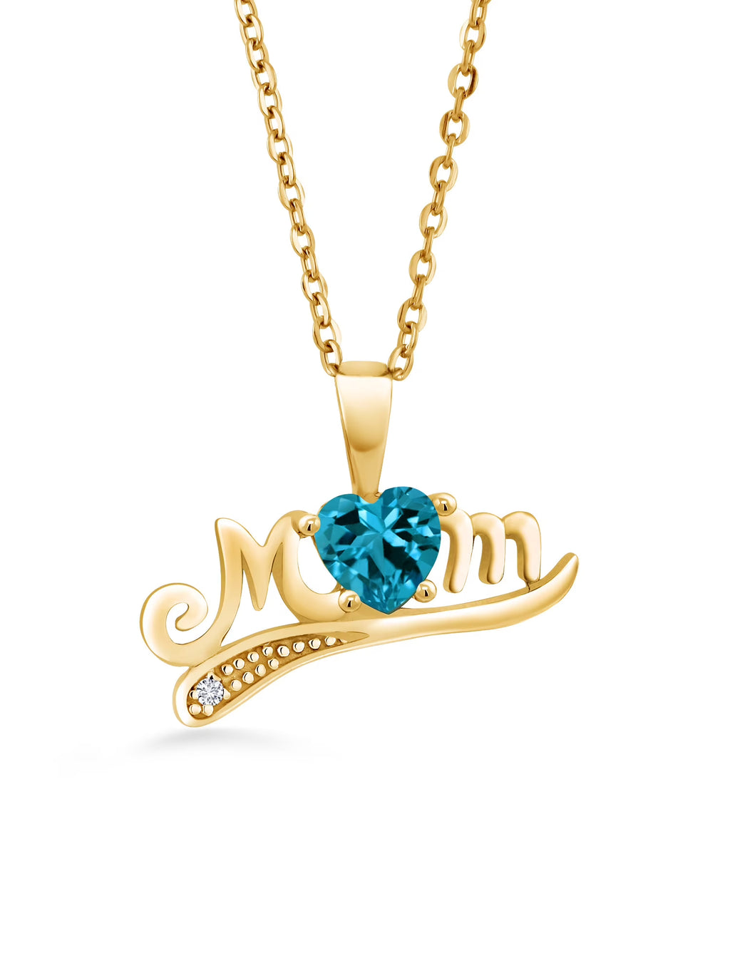 London Blue Topaz White Diamond 18K Yellow Gold Plated Silver Pendant with Chain V22747
