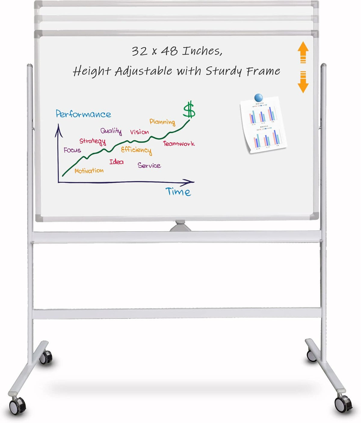 32 x 48 Inches Double Sided Height Adjustable Rolling White Board with Casters I599248