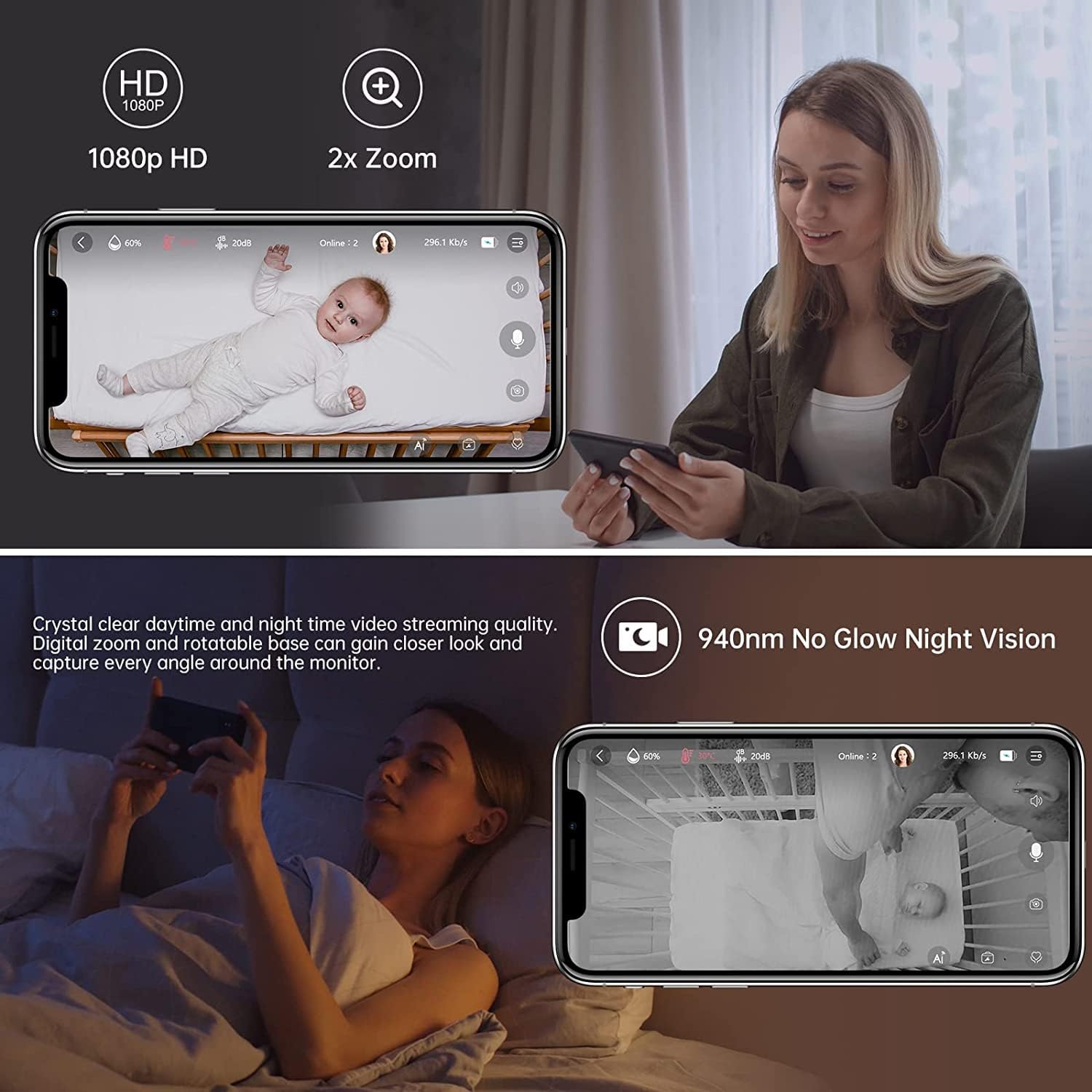 1080P Video Baby Monitor with Night Vision and 2-Way Talk H37278