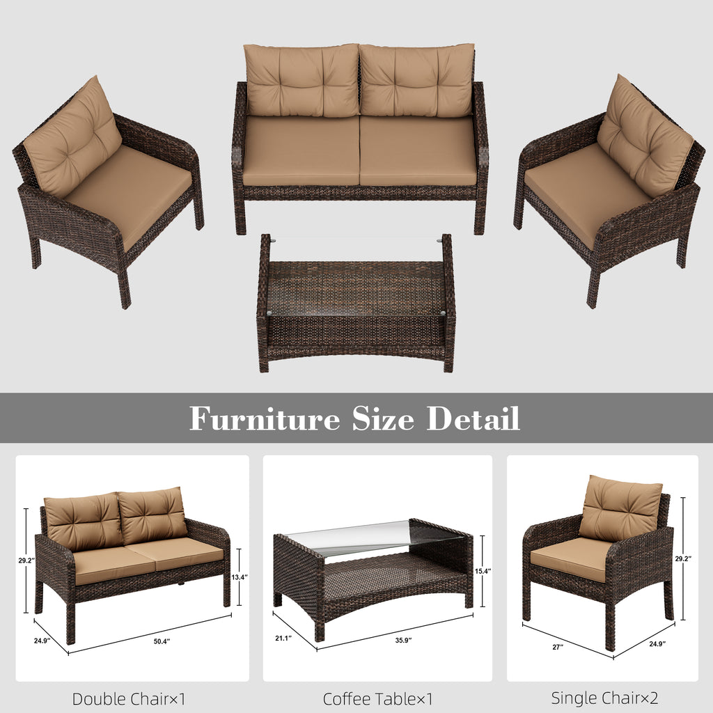 4-Piece Rattan Wicker Sofa Set with Cushions & Coffee Table M578