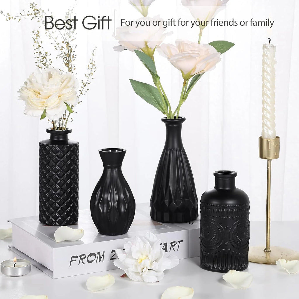 Set of 12 Green Black Glass Bud Vases Q503
