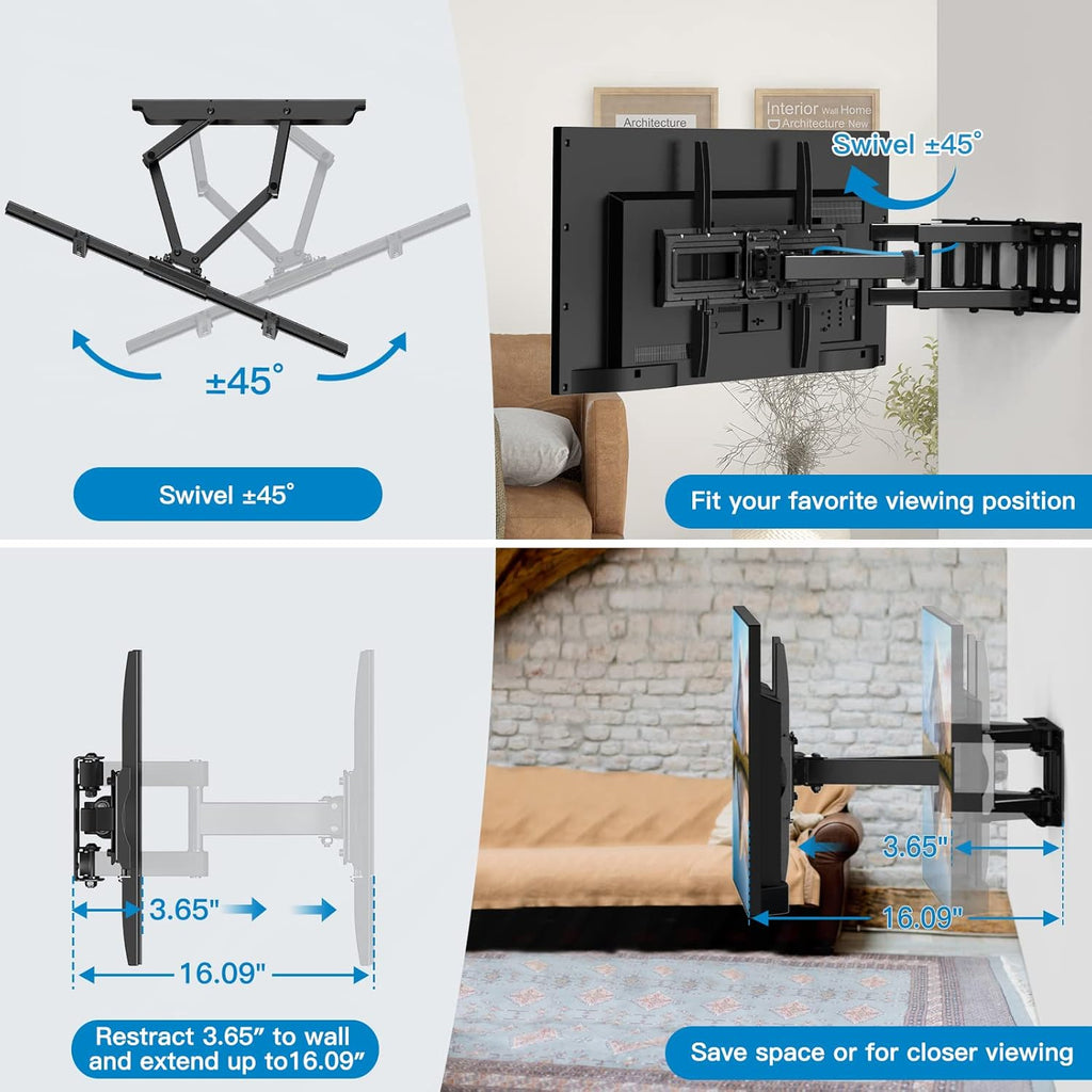 Full Motion Dual Arms TV Wall Mount for 37-70 Inch Flat Curved TVs, Max VESA 600x400mm, Pack of 2 H1746