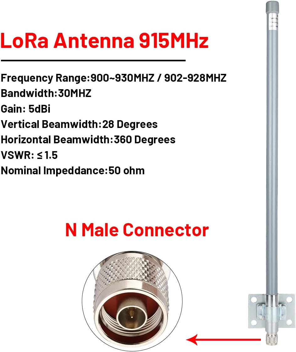 5 dBi LoRa Antenna 915Mhz Outdoor Omni-Directional Antenna with KMR240 Cable and Adapter N211