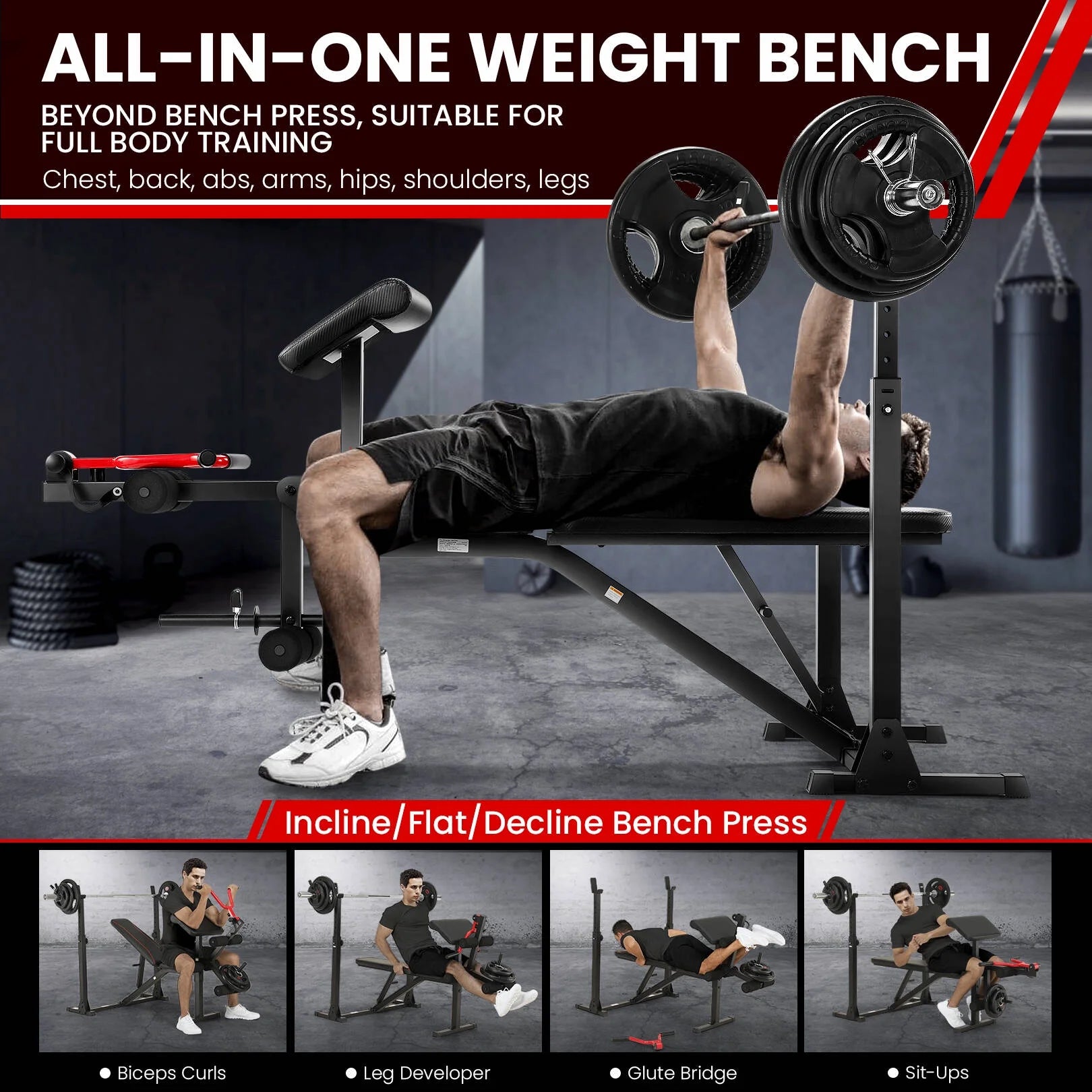 900LBS Adjustable Weight Bench with Barbell Rack C81083