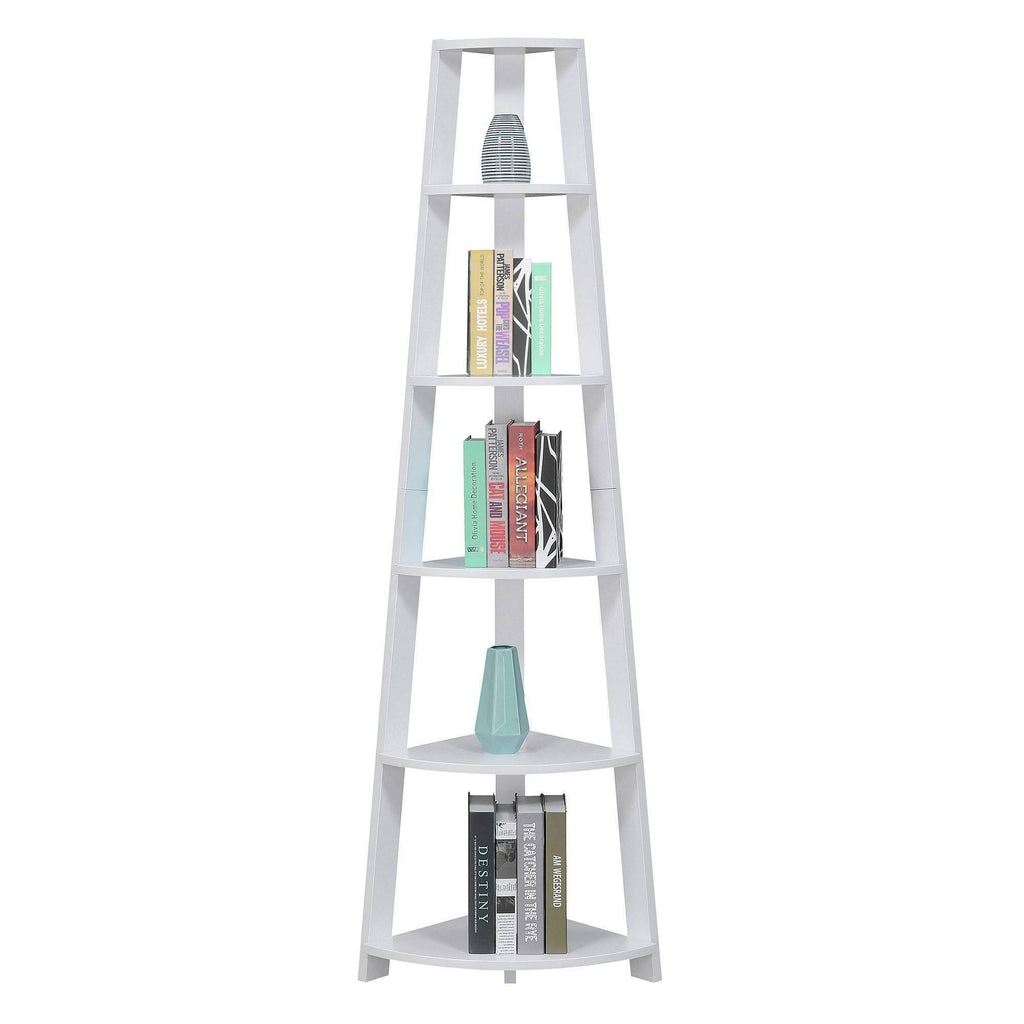 White 5 Tier Corner Bookcase N389