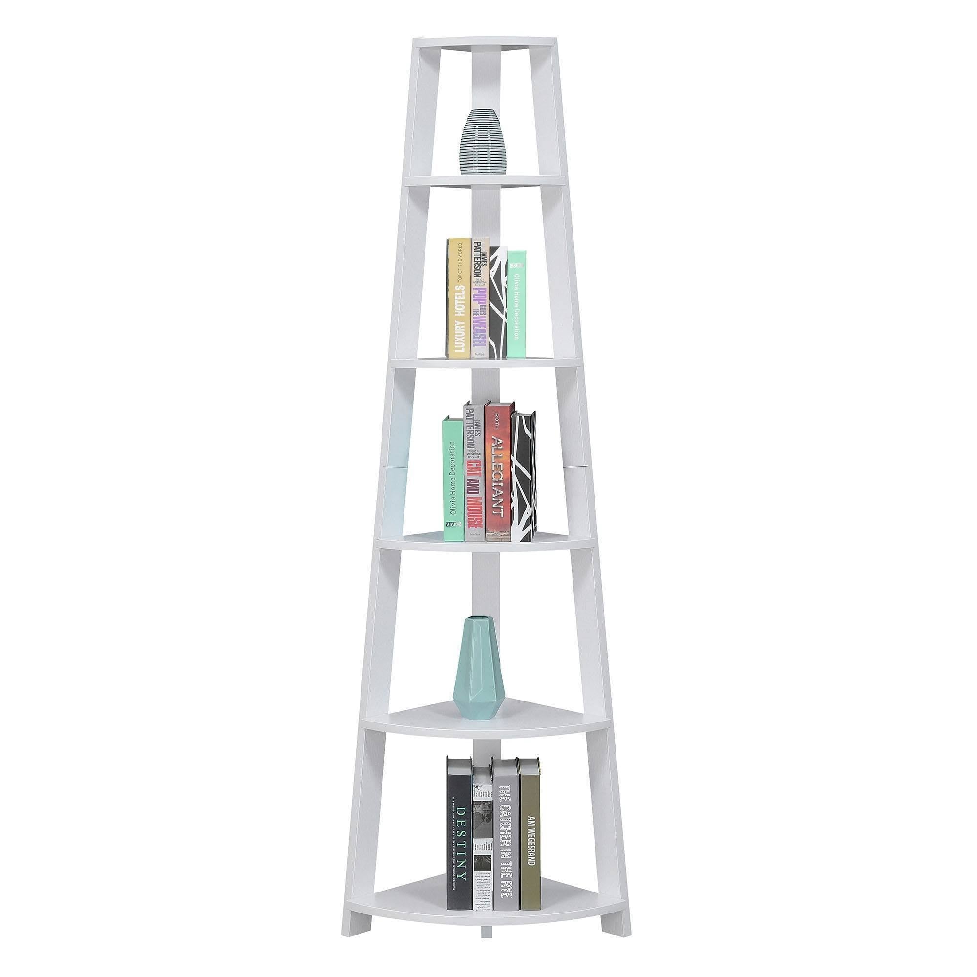 White 5 Tier Corner Bookcase N389