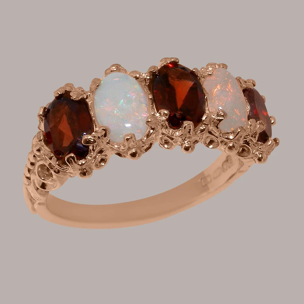 14k Rose Gold Natural Garnet & Opal Eternity Ring B7523