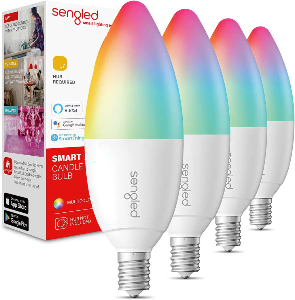 Zigbee Smart Candelabra Bulbs, Dimmable Multicolor E12 LED Candle Light Bulb, 450 LM/40W Eqv. 4PK D321058