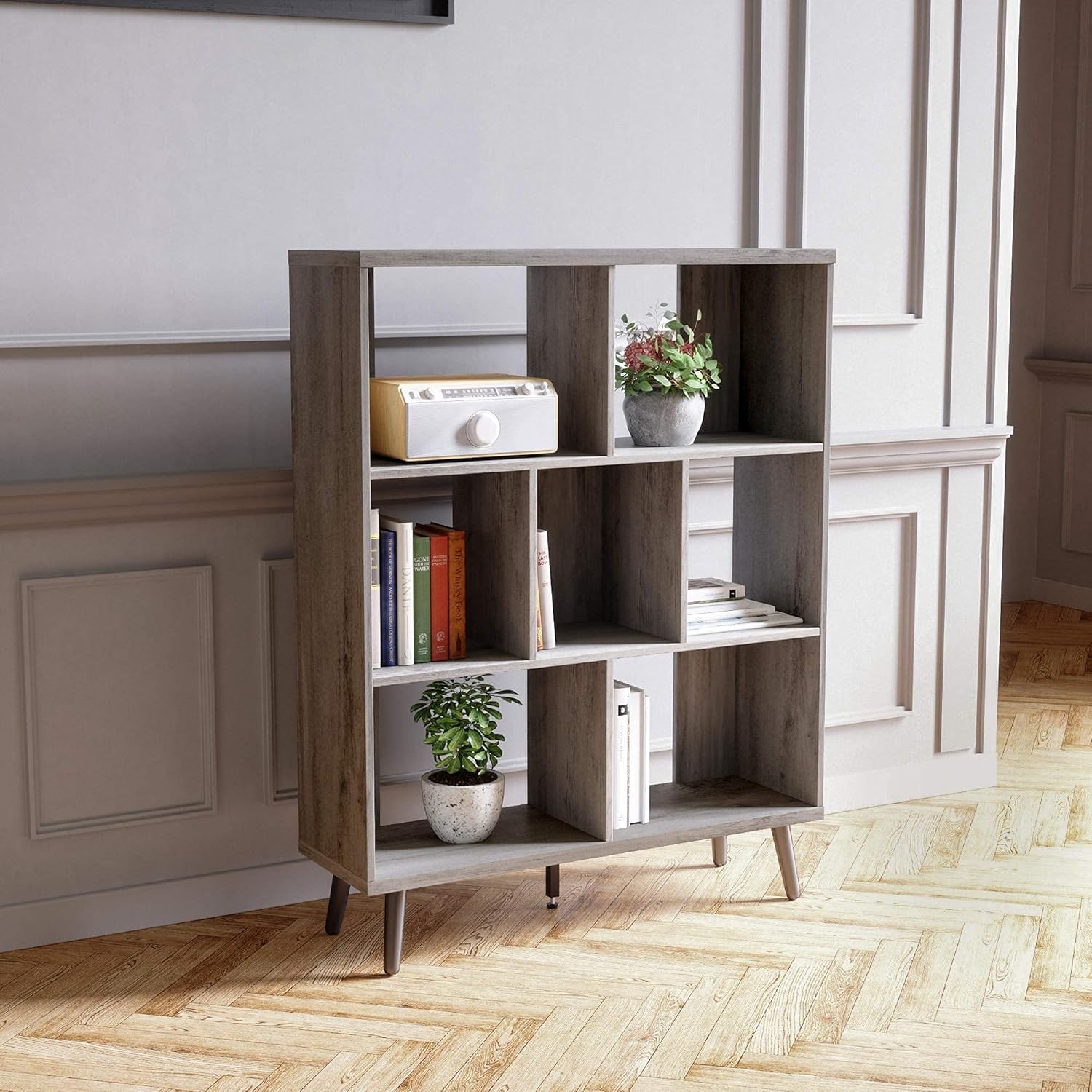 Ash Wood Black 7 Cube Bookshelf K17234