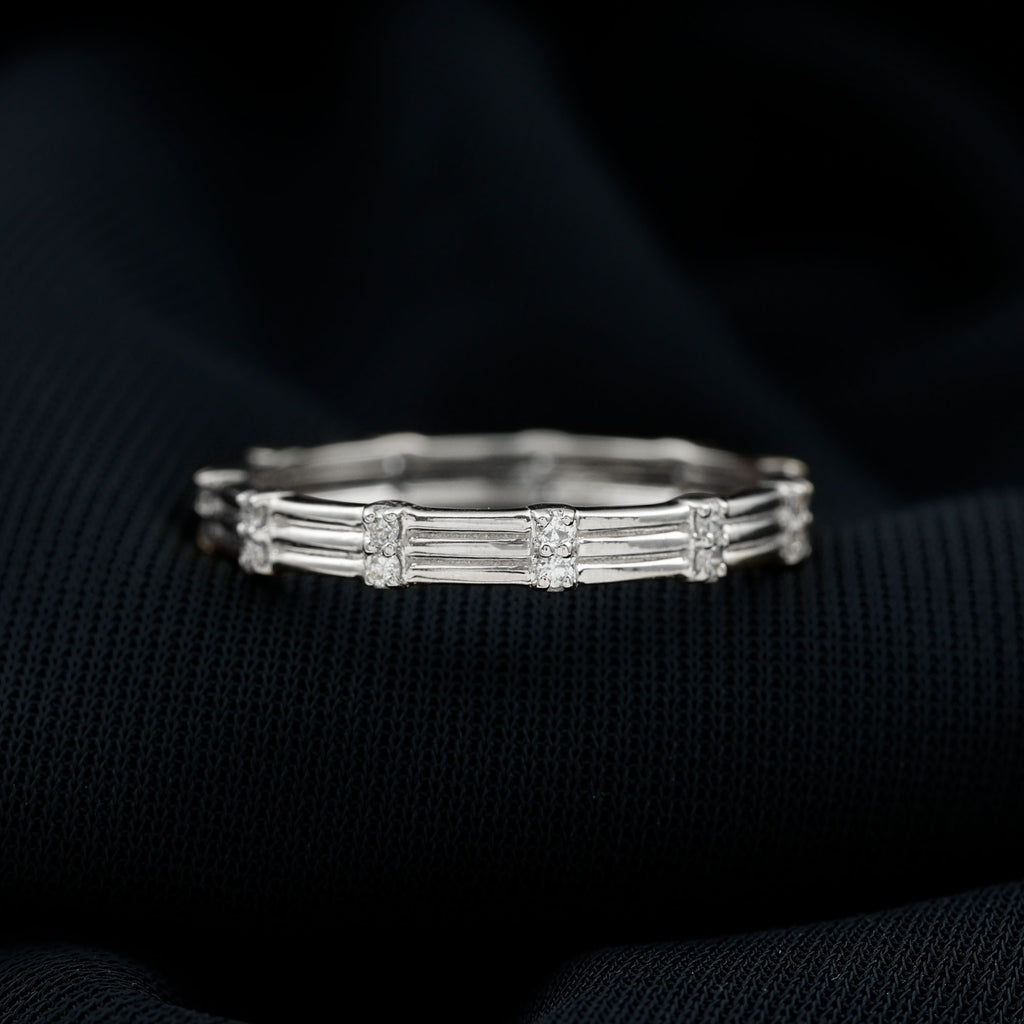 Pave Setting Stackable Gold Band Ring, 925 Sterling Silver M618659