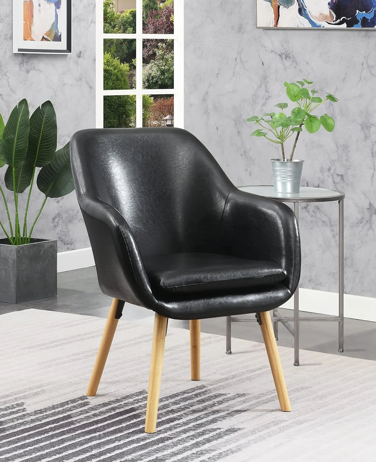 Black Faux Leather Accent Chair L7902