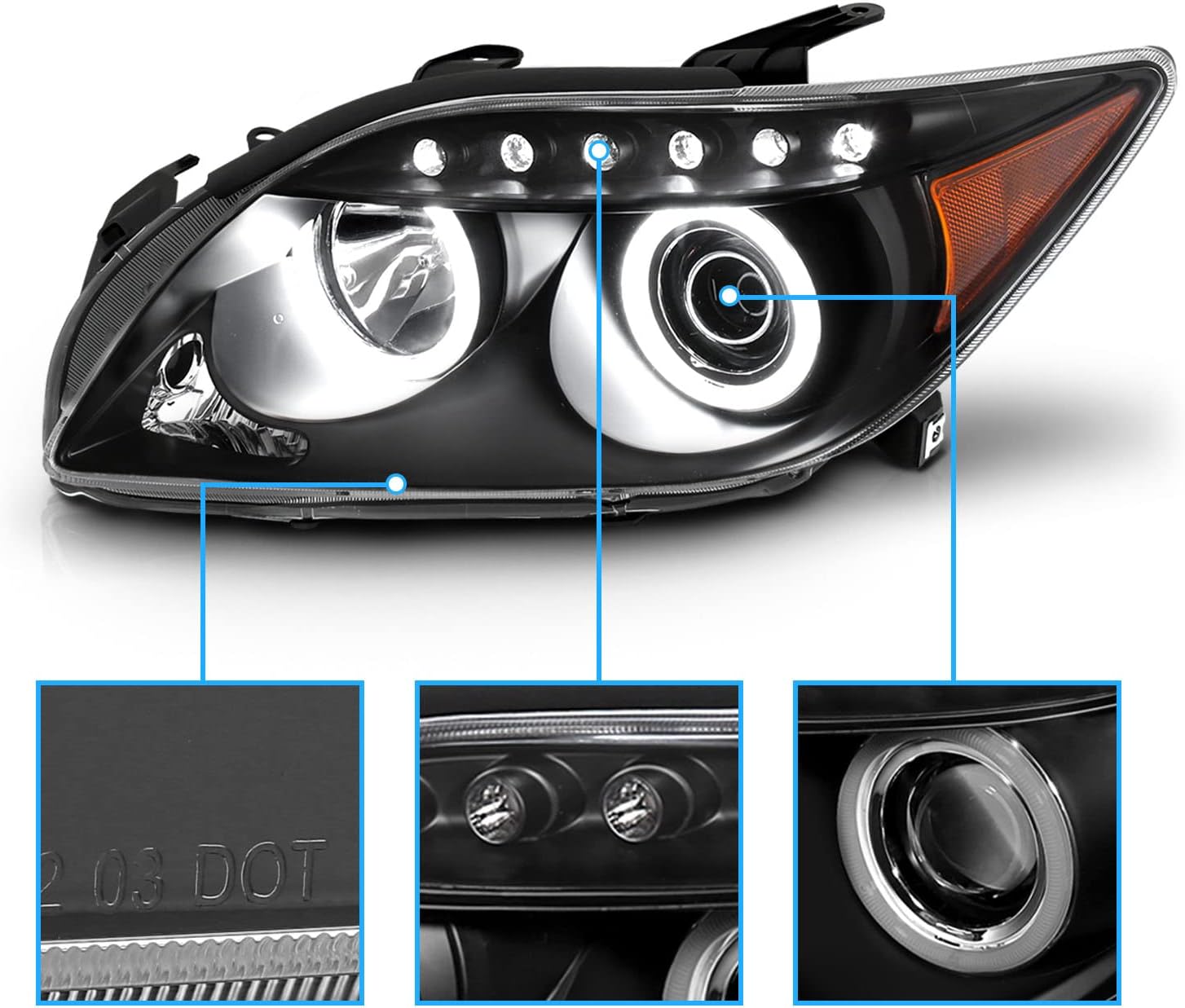 Black Projector Headlights LED Halo for Scion Tc R494