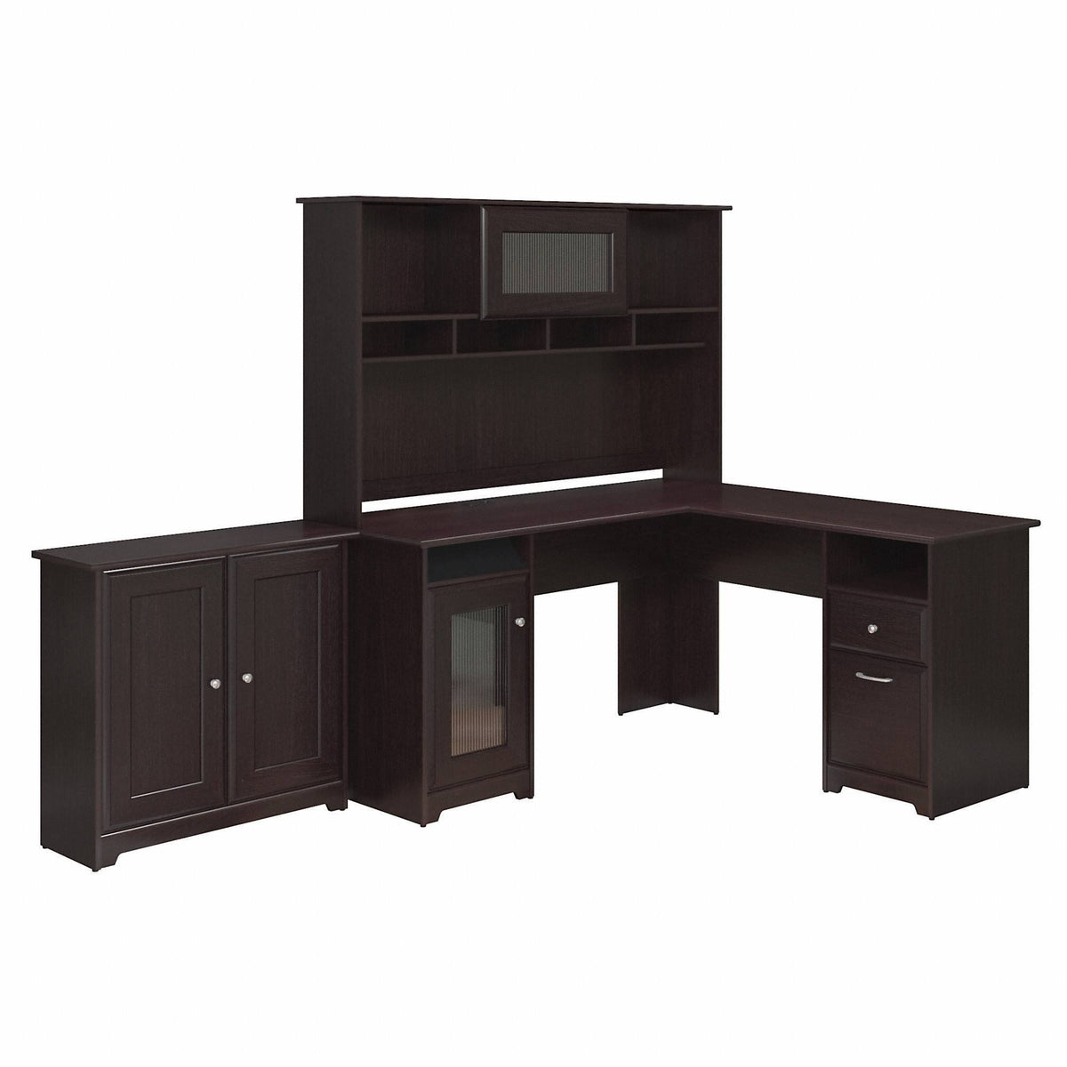 L Shaped Desk with Hutch and Low Storage Cabinet O5639
