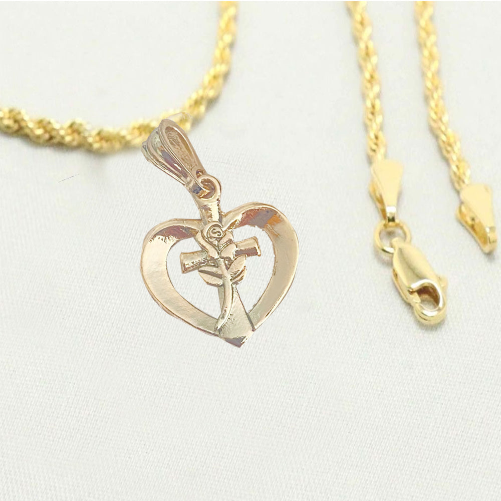 14K Bonded Gold Rope Chain Necklace with Heart Charm and Gift Box/Bag M880106