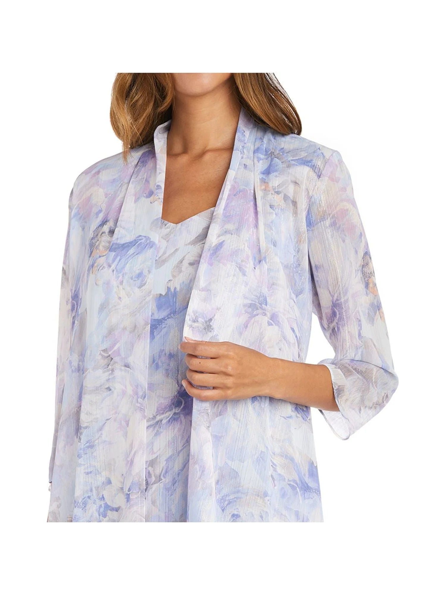 Light Blue Sheer Floral Sleeveless Sweetheart Neckline Knee Length Shift Dress W303351