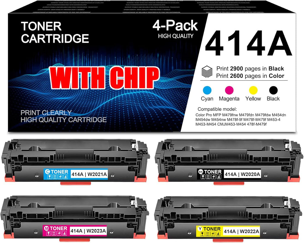 4 Pack Toner Cartridge with Chip for HP Color Pro Printer T5765