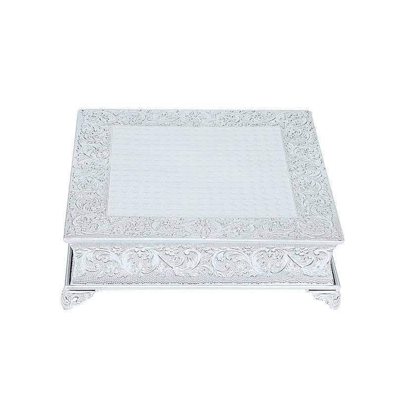 Silver Square Embossed Wedding Cake Stand Riser U595400