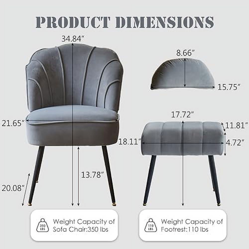 Grey Velvet Wingback Accent Chair with Ottoman D631702