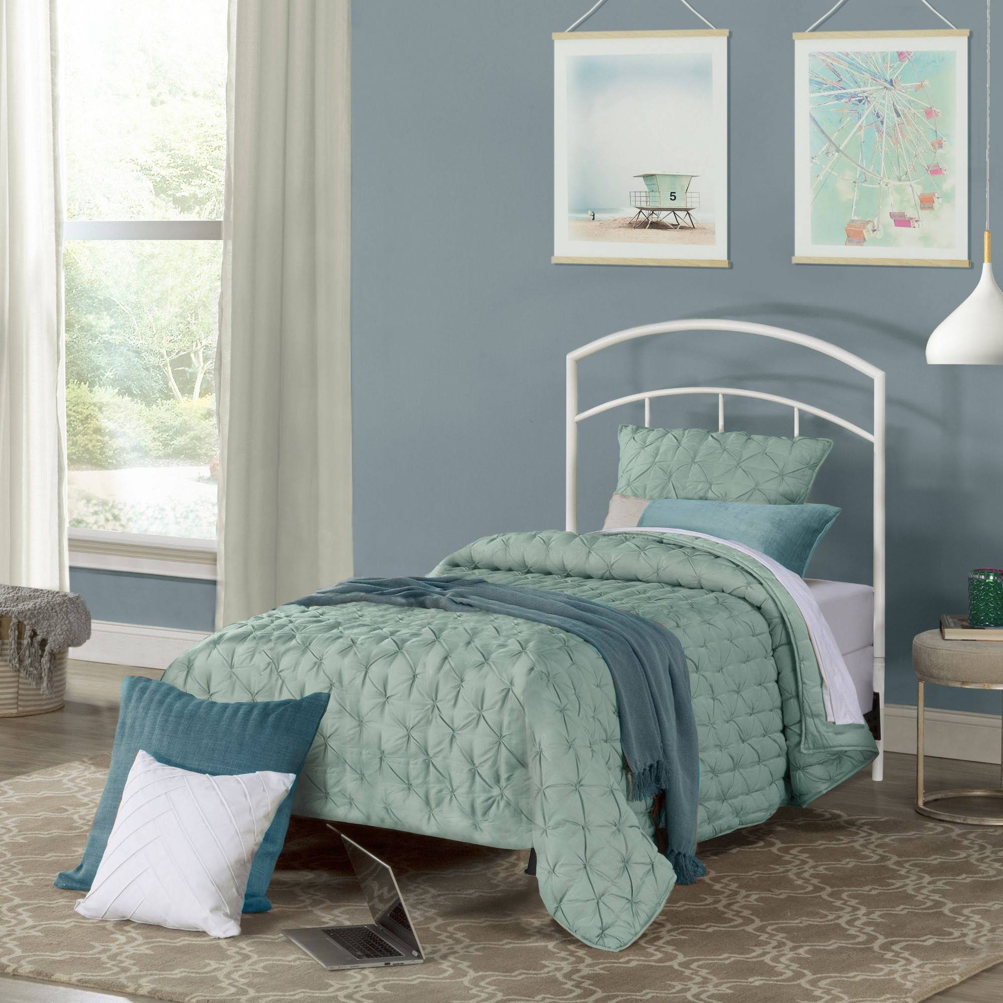 Textured White Twin Metal Headboard with Frame H75434