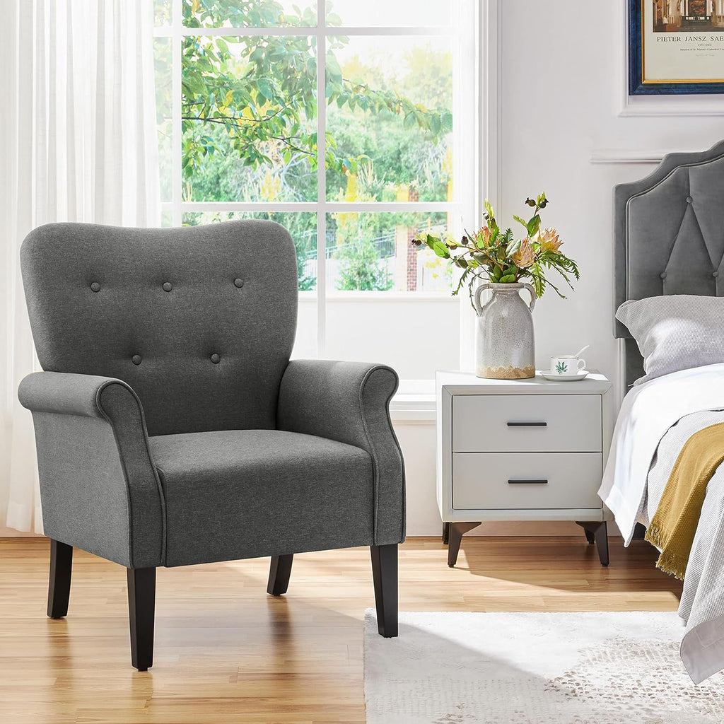 Dark Gray Upholstered Fabric Armchair with Wood Legs V73736
