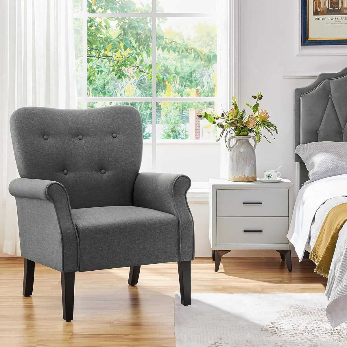 Dark Gray Upholstered Fabric Armchair with Wood Legs V73736