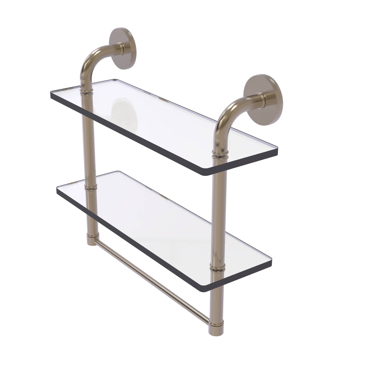 Two Tiered Glass Shelf with Towel Bar - Antique Pewter - 16 inch A1493