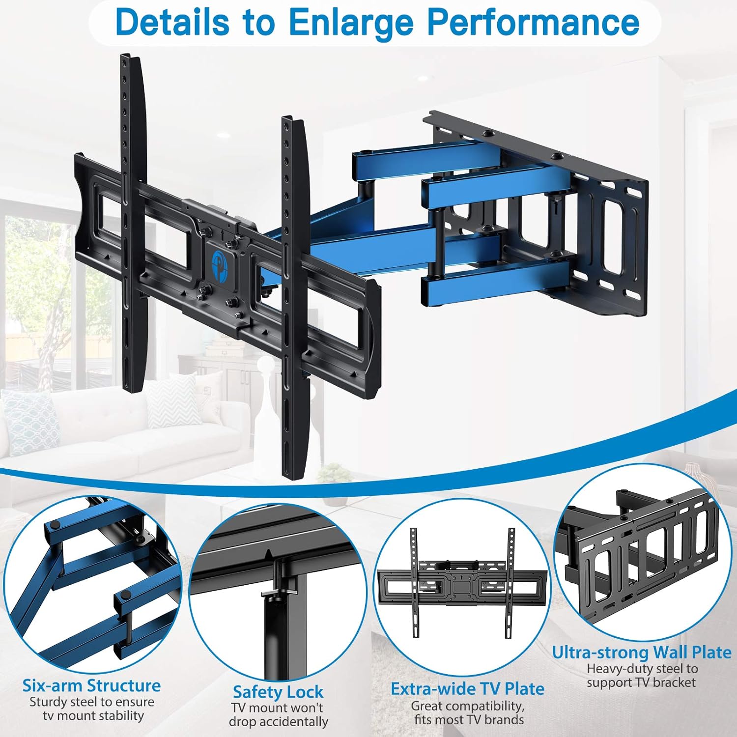 Full Motion Dual Arms TV Wall Mount for 37-70 Inch Flat Curved TVs, Max VESA 600x400mm, Pack of 2 H1746